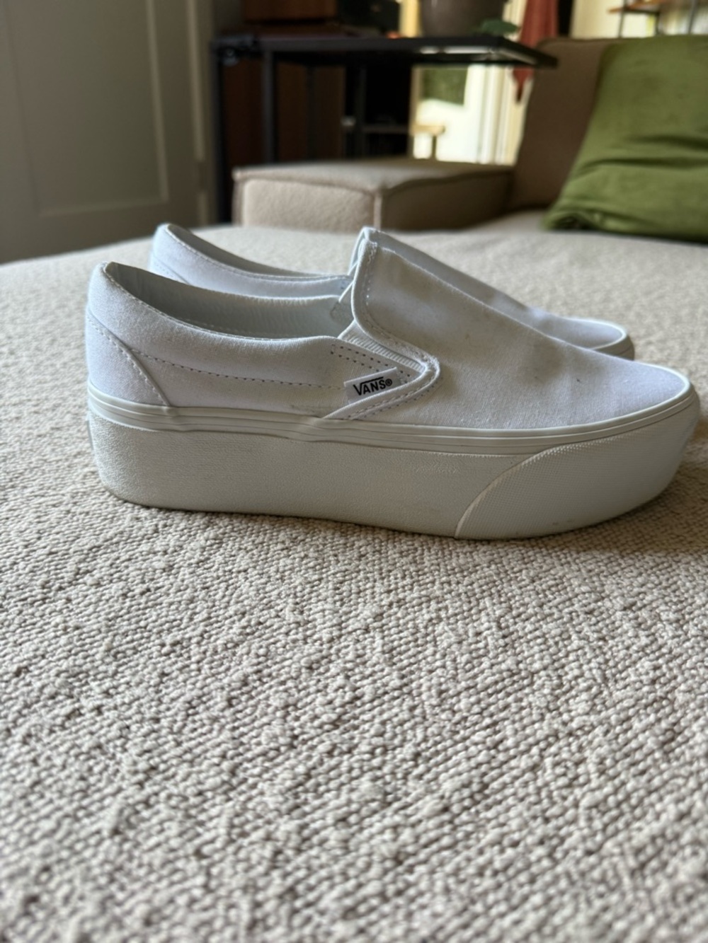 Vans Women’s Platform White Slip-On Canvas Sneakers - Picture 6 of 10